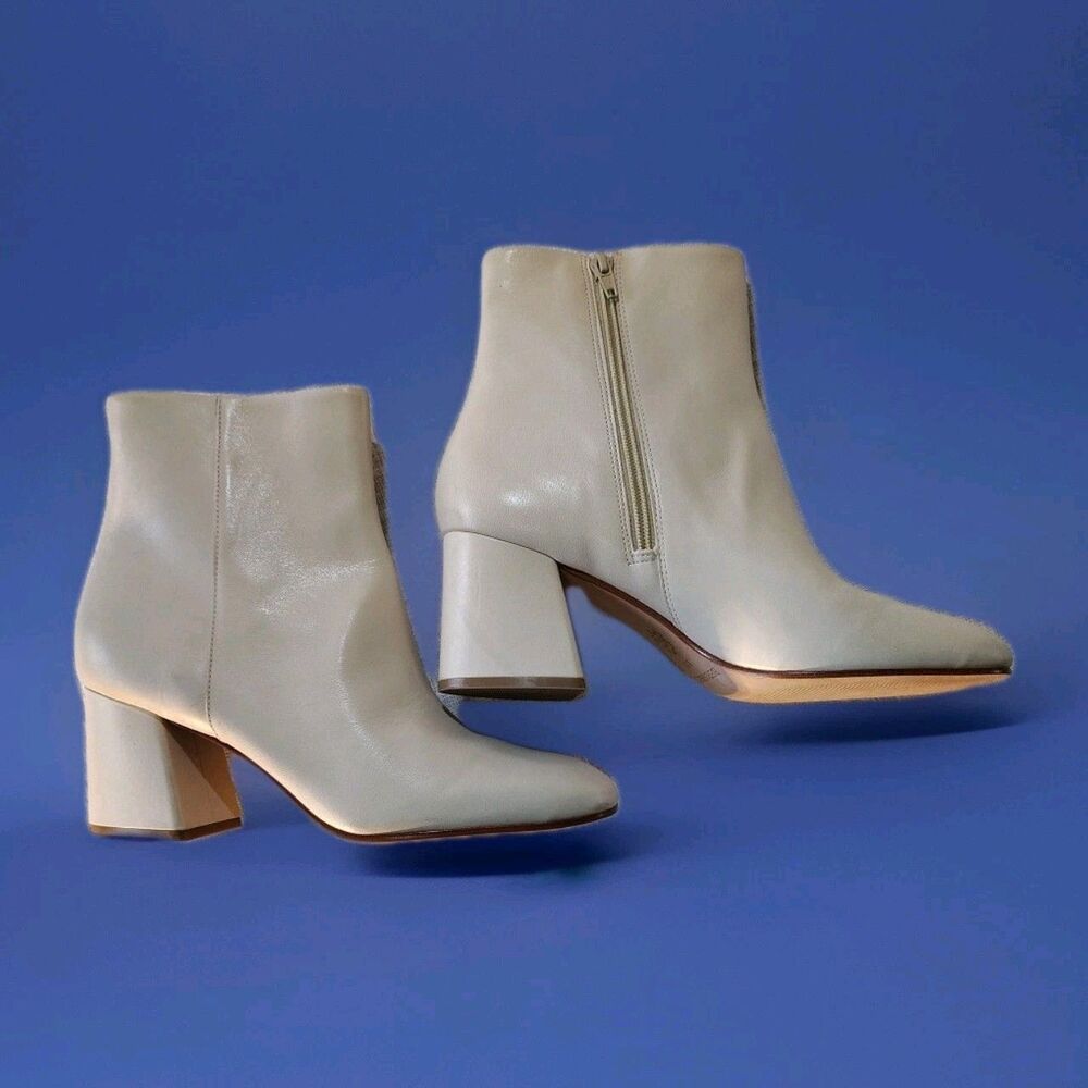 Bernardo Women's 9.5 Cream Leather Booties Block Heel Minimalist Chic